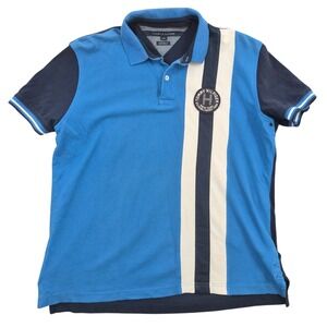 Tommy Hilfiger Mens Custom Fit Colorblock Racing Stripe Polo Shirt Blue Large